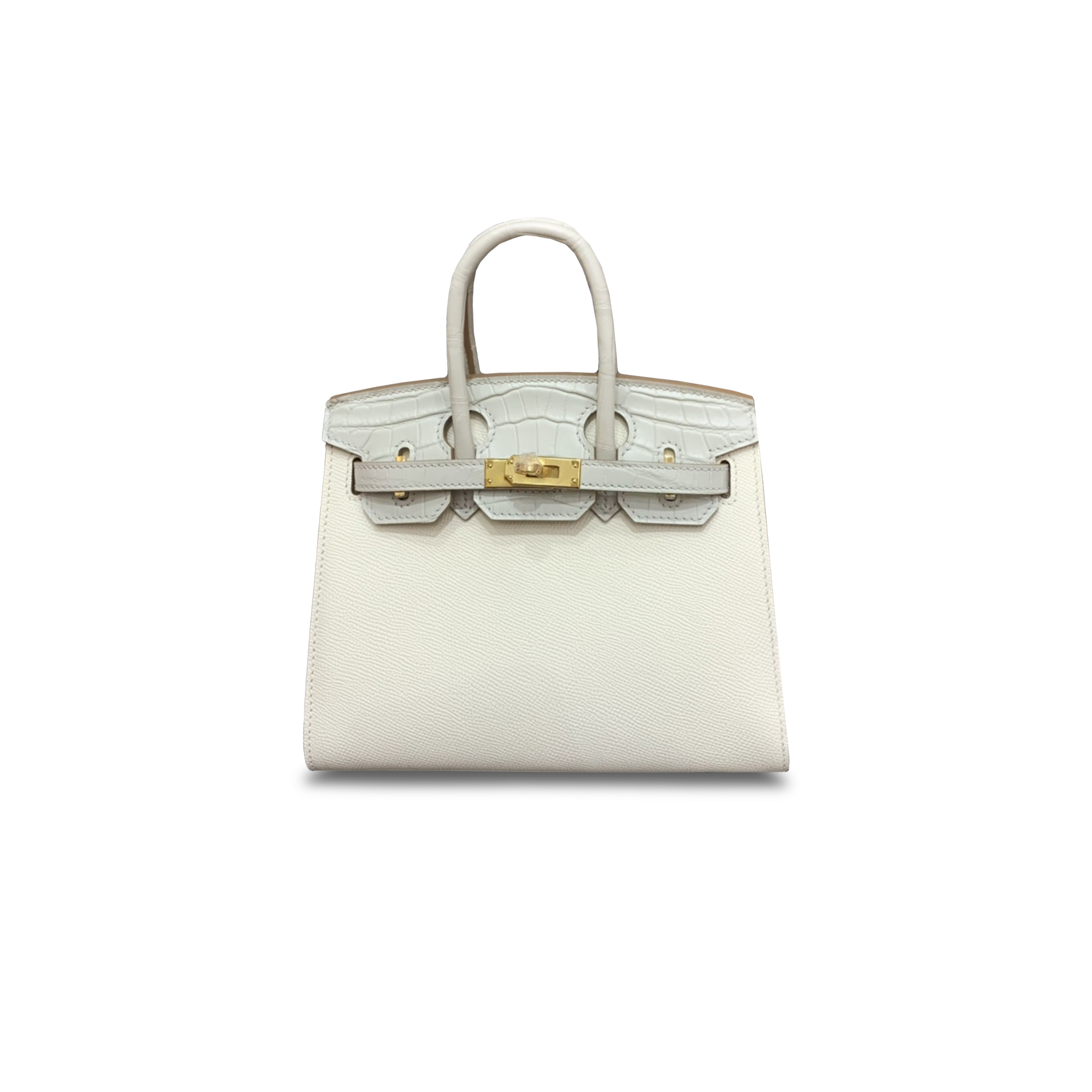 HERMÈS MASTER BIRKIN 20 CROCODILE AND CALF LEATHER MILKSHAKE WHITE GLACIER WHITE GOLD BUCKLE H076210CK01 (20*16*11cm)